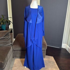 Women’s Blue Chiffon 3 Piece Formal Wedding Party Pants Suit Size 14 NWOT